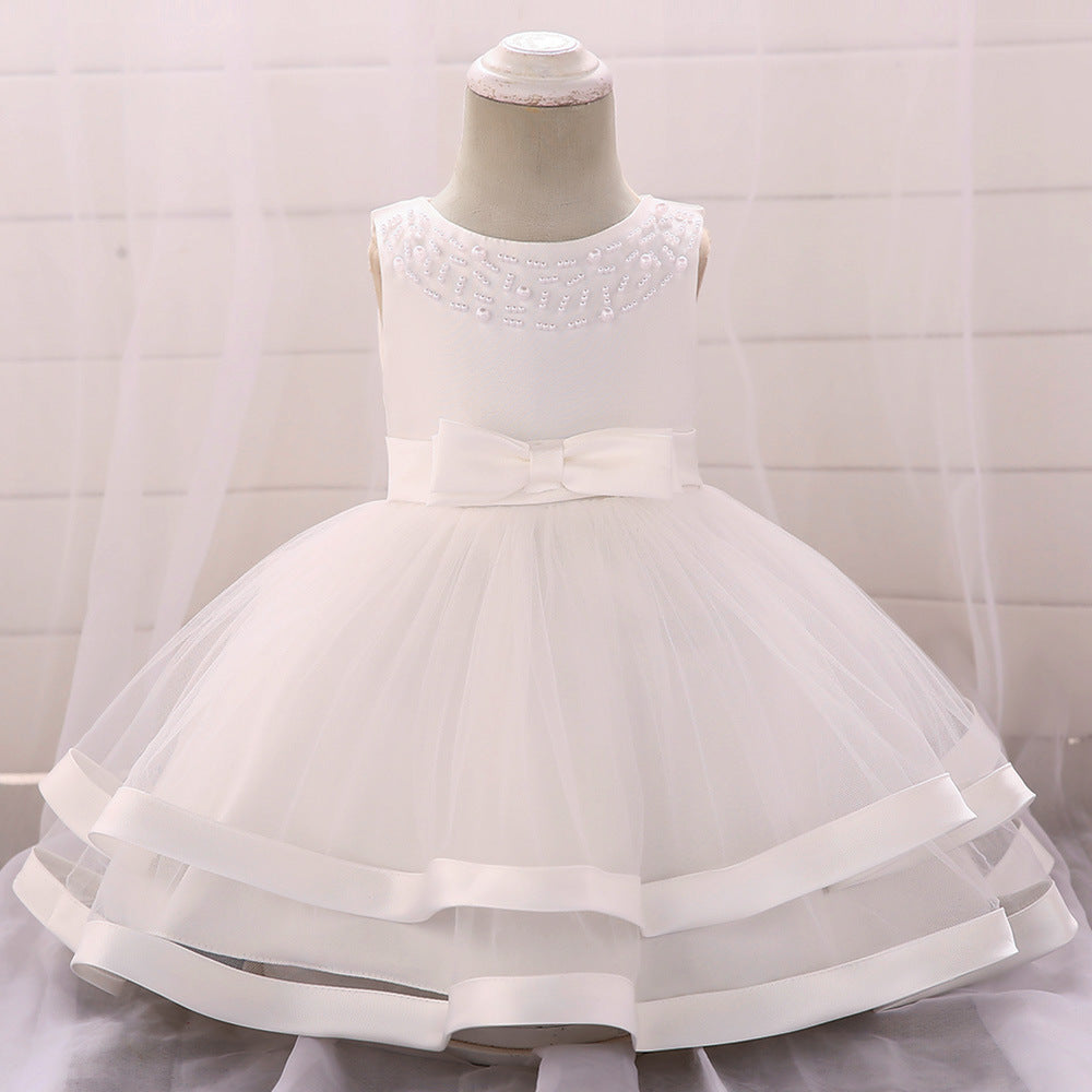 Vestido de Fiesta Infantil Tul Lazo y Perlas