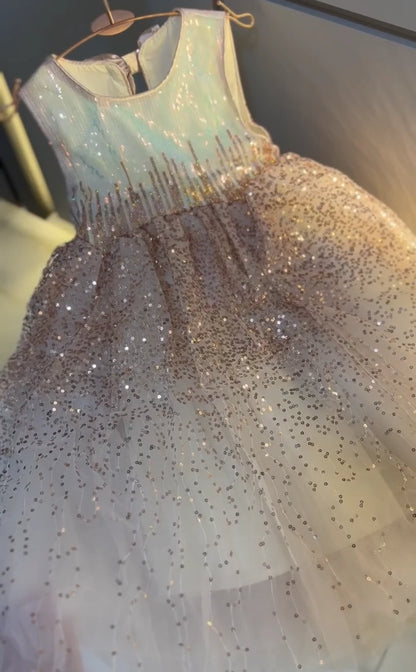 Vestido Infantil de Princesa Brillante con Lazo