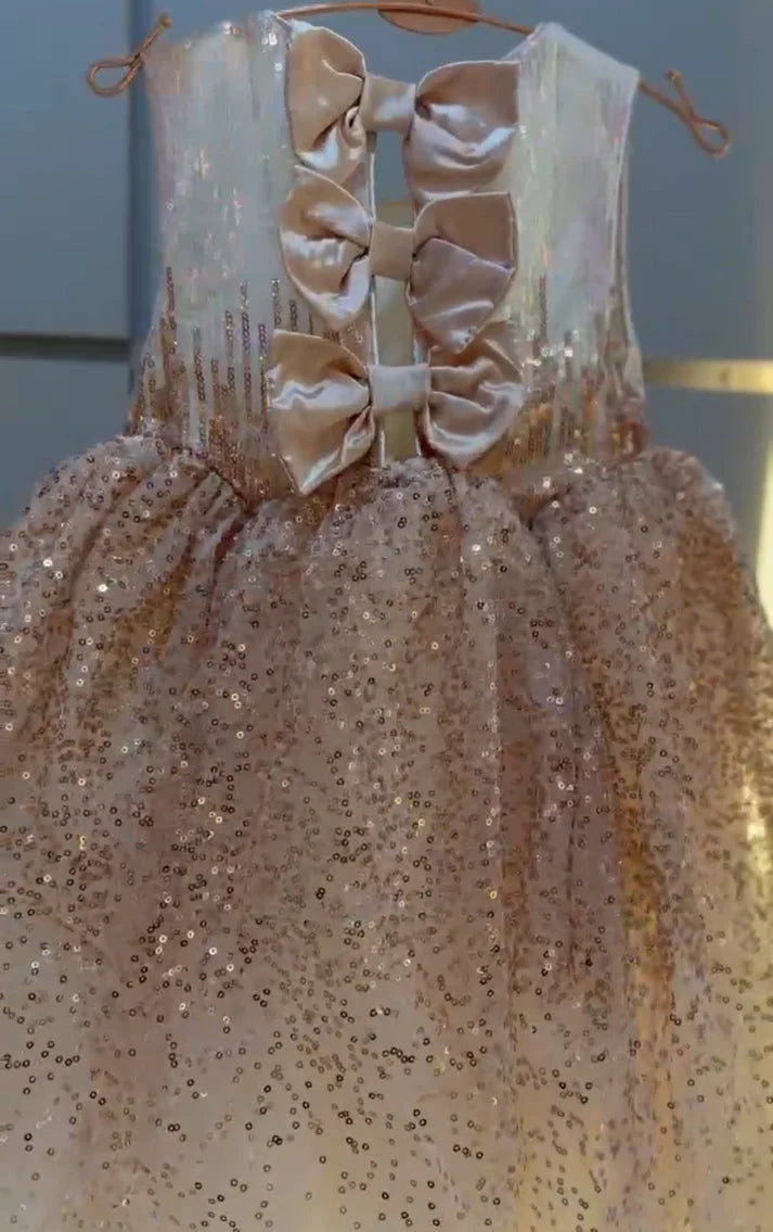 Vestido Infantil de Princesa Brillante con Lazo