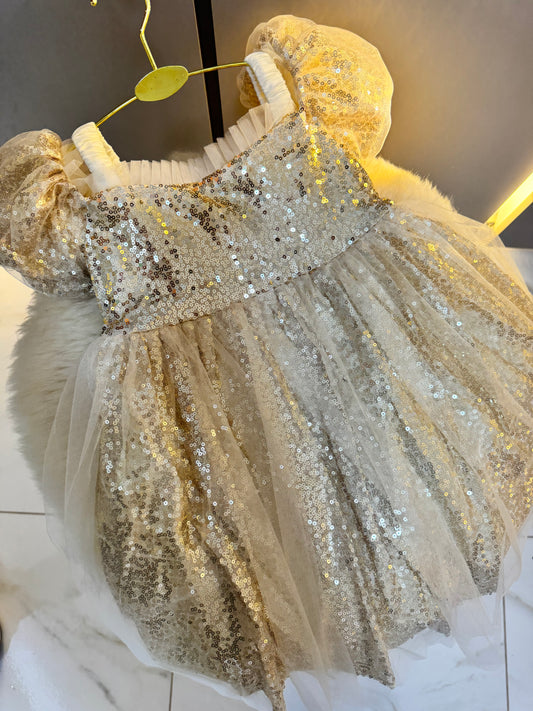 Vestido Infantil Dorado Brillante