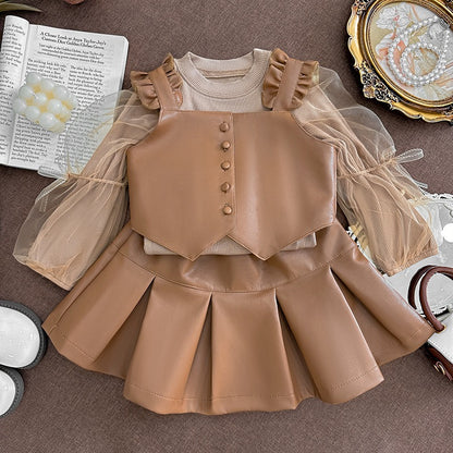 Conjunto de 3 Piezas de Cuero y tul Para Niñas
