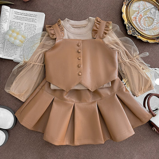 Conjunto de 3 Piezas de Cuero y tul Para Niñas