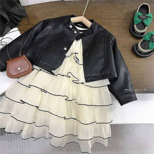 Vestido Infantil con Capas y Chaqueta de Polipiel