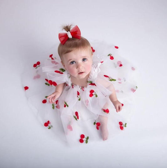 Vestido Infantil Tul Cerezas
