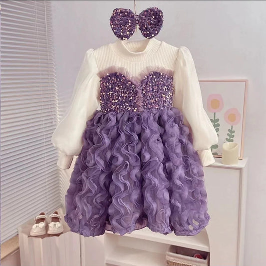Vestido Infantil con Lazo Brillante