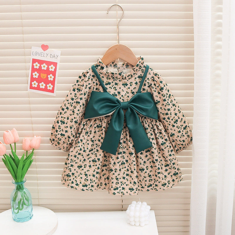 Vestido infantil con flores y lazo