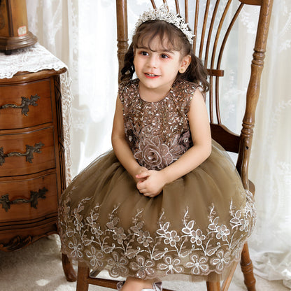 Vestido de Fiesta Infantil Tul Brillante y Flores