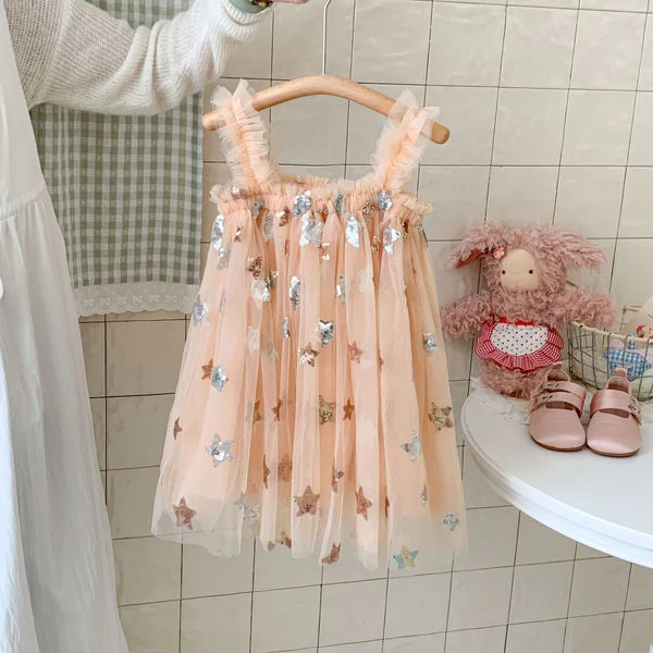 Vestido Infantil de Tul de Estrellas