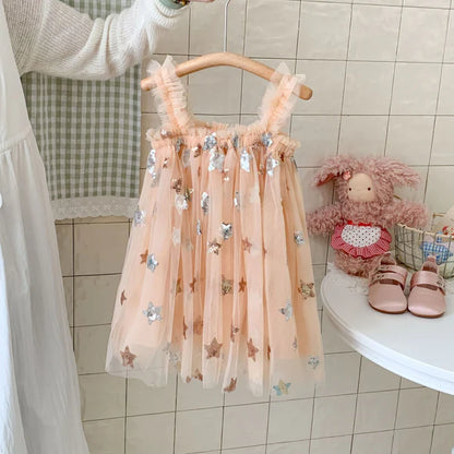 Vestido Infantil de Tul de Estrellas