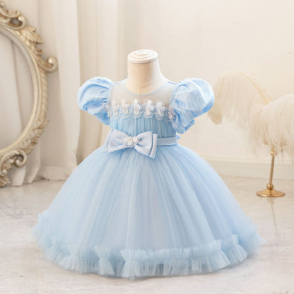 Vestido de Fiesta Infantil con Manga Abullonada y Lazo