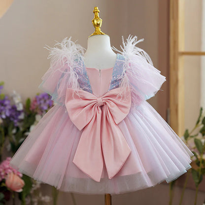 Vestido de Fiesta Infantil Tul Lentejuelas y Pelo