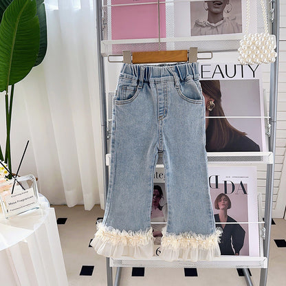 Pantalón Jeans Infantil Bar Tul Perlas