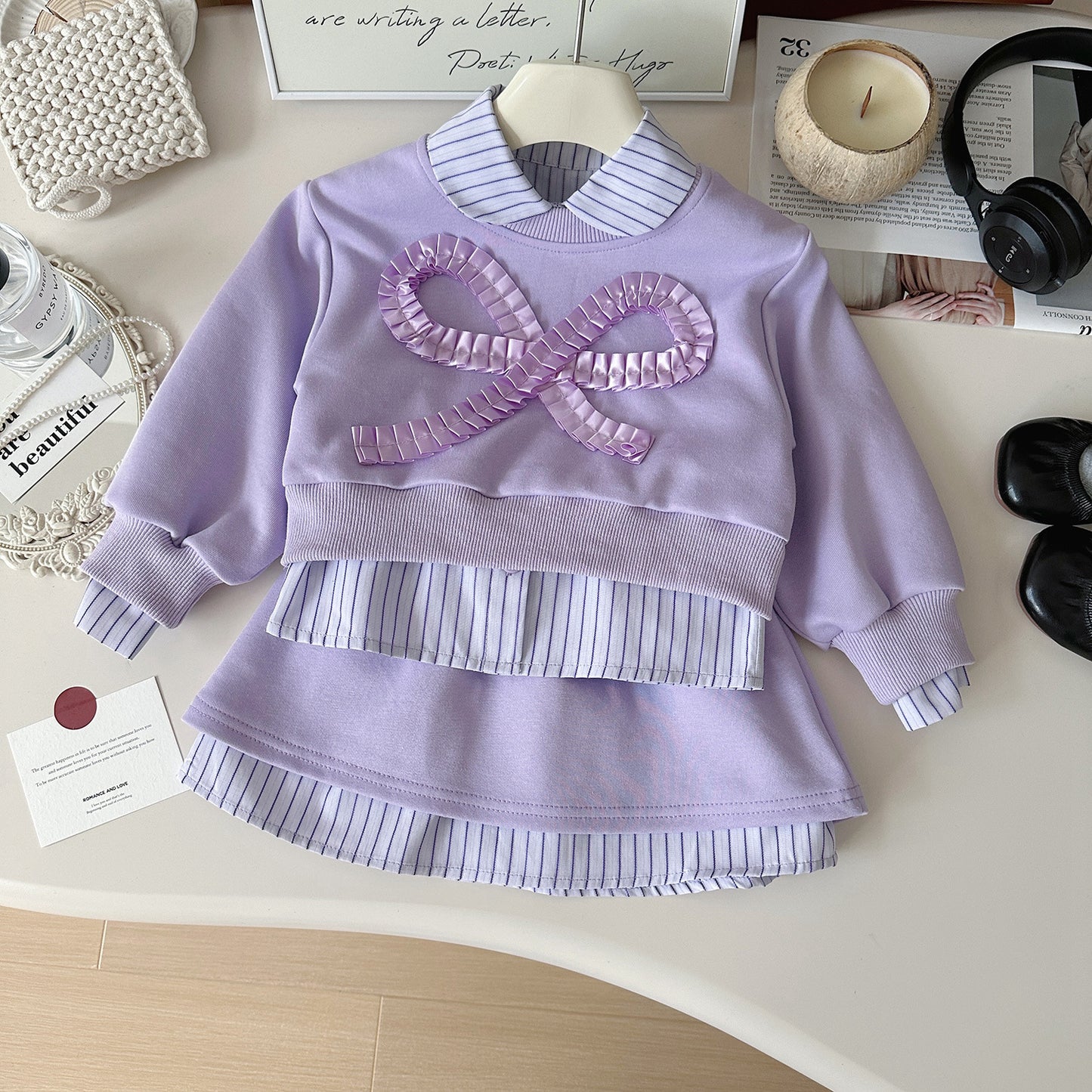 Conjunto Infantil Con Lazo Morado para Niña