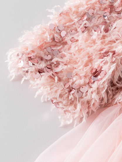 Vestido Infantil con Piel y Lentejuelas