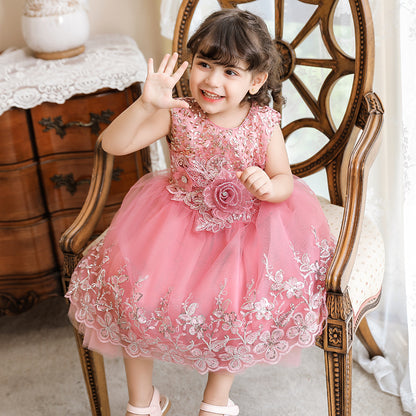 Vestido de Fiesta Infantil Tul Brillante y Flores