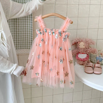 Vestido Infantil de Tul de Estrellas