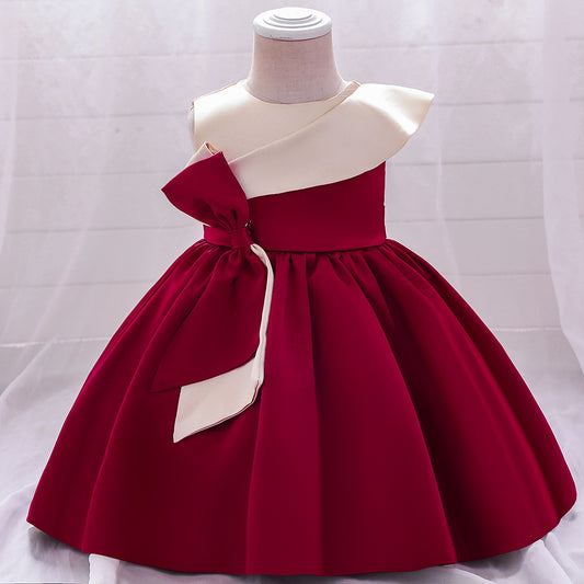 Vestido de fiesta infantil con lazo de raso