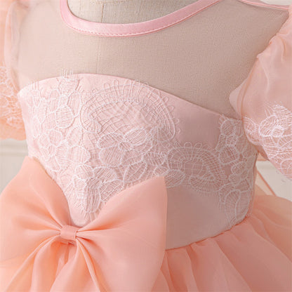 Vestido de Fiesta Infantil Lazo Rosa