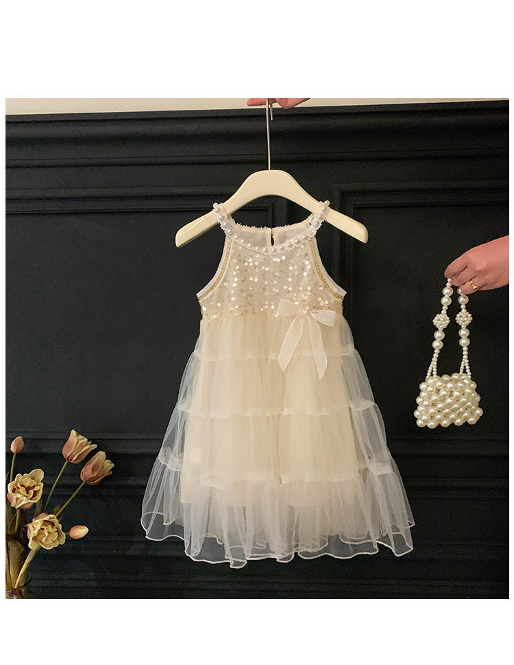 Vestido Infantil con Purpurina, Tul y Lazo