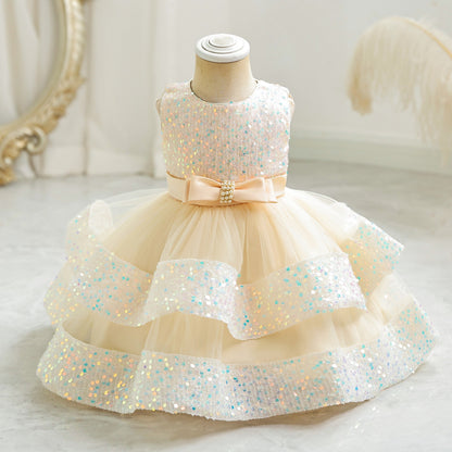 Vestido De Fiesta Infantil Brillante Lacinho