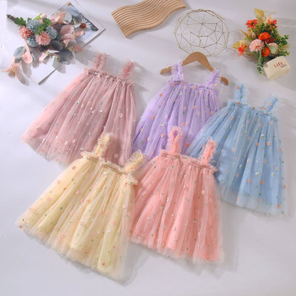 Vestido Infantil De Flores De Tul
