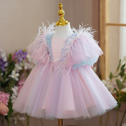 Vestido de Fiesta Infantil Tul Lentejuelas y Pelo