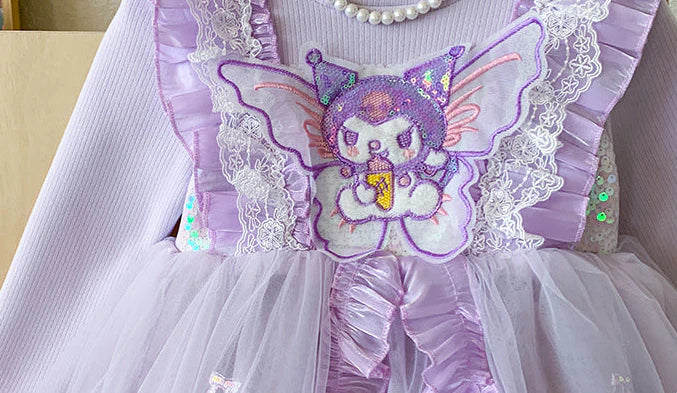 Vestido Infantil de Princesa Morado con Encaje