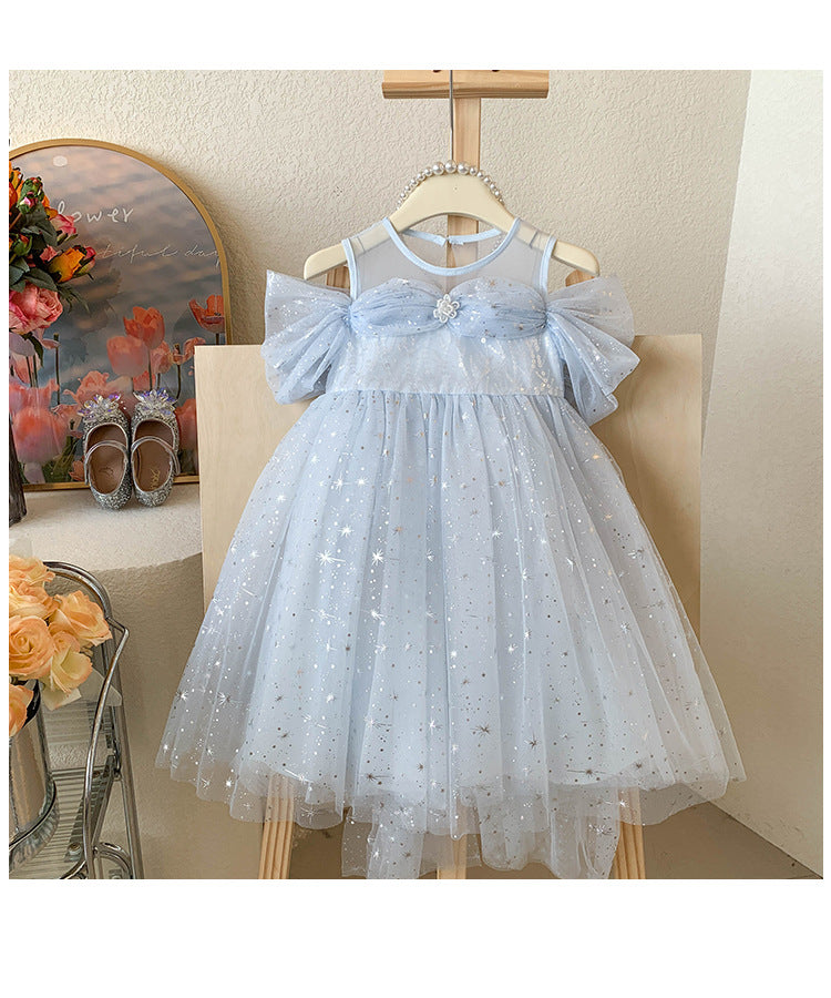 Vestido de Princesa Azul Brillante Para Niñas