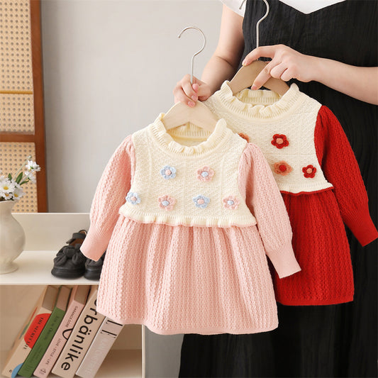 Vestido de flores de punto para niña