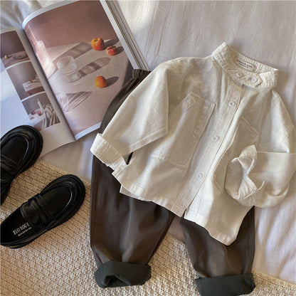 Camisa Infantil Moderna con Bolsillo y Botones
