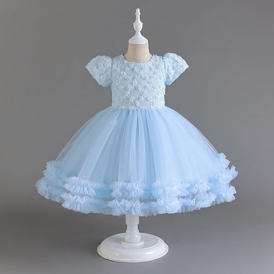 Vestido de fiesta infantil de flores de tul