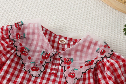 Vestido Infantil Cuadros Cerezas