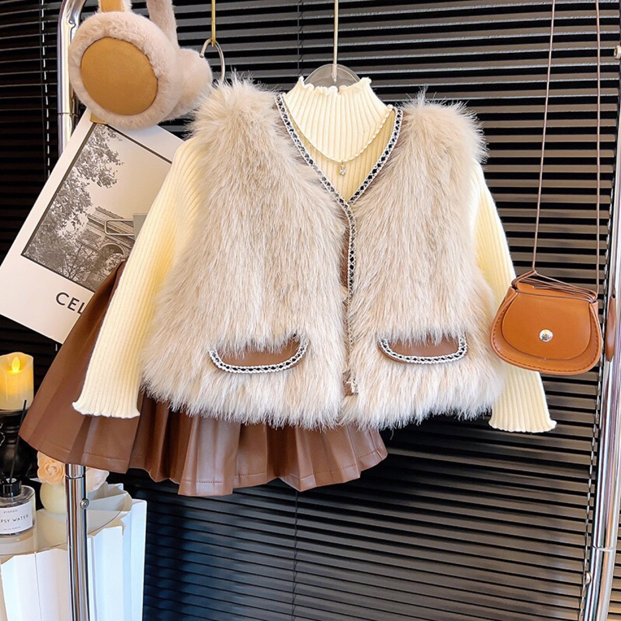 Conjunto de 3 Piezas de Invierno Peludo para Niñas