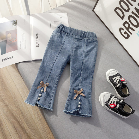 Pantalón Jeans Infantil Lazo y Perlas