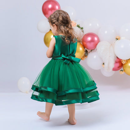 Vestido de Fiesta Infantil Tul Lazo y Perlas