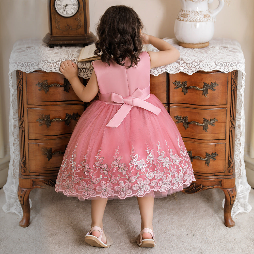 Vestido de Fiesta Infantil Tul Brillante y Flores