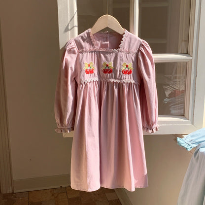 Vestido Infantil de Manga Larga con Cerecitas
