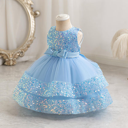 Vestido De Fiesta Infantil Brillante Lacinho