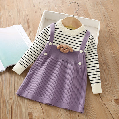 Conjunto de Osito de Peluche a Rayas Para Niña