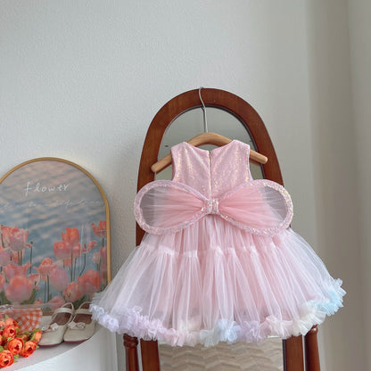 Vestido Infantil con Lazo Brillante