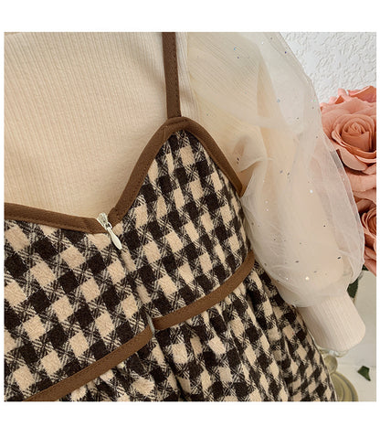 Conjunto Infantil Vestido Cuadros + Manga Larga