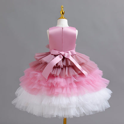 Vestido infantil de tul escalonado brillante