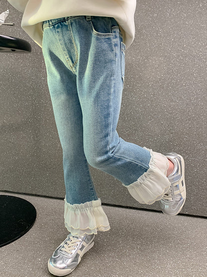 Pantalones Jeans con Barra de Tul para Niñas