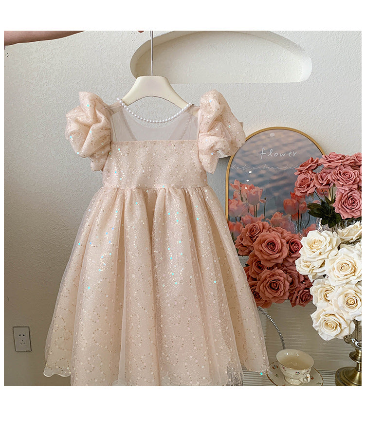 Vestido de Fiesta Infantil con Vuelo y Brillo