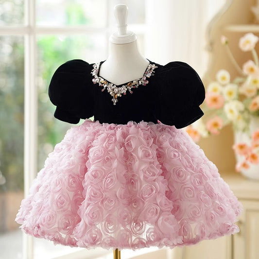 Vestido Infantil Flores y Piedras