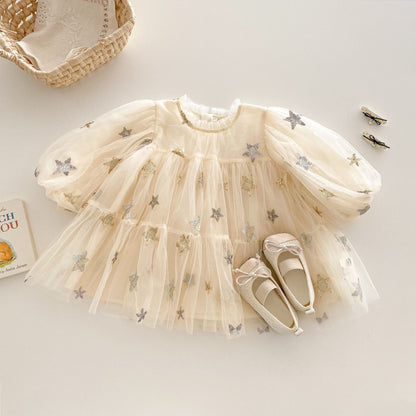 Vestido Infantil de Tul con Estrellas