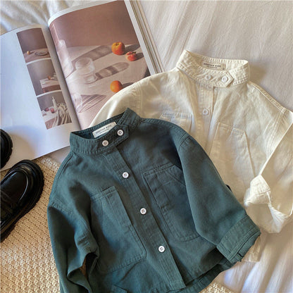Camisa Infantil Moderna con Bolsillo y Botones