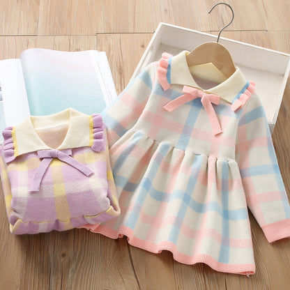 Vestido infantil con lazo a cuadros
