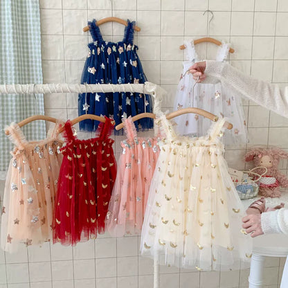 Vestido Infantil de Tul de Estrellas