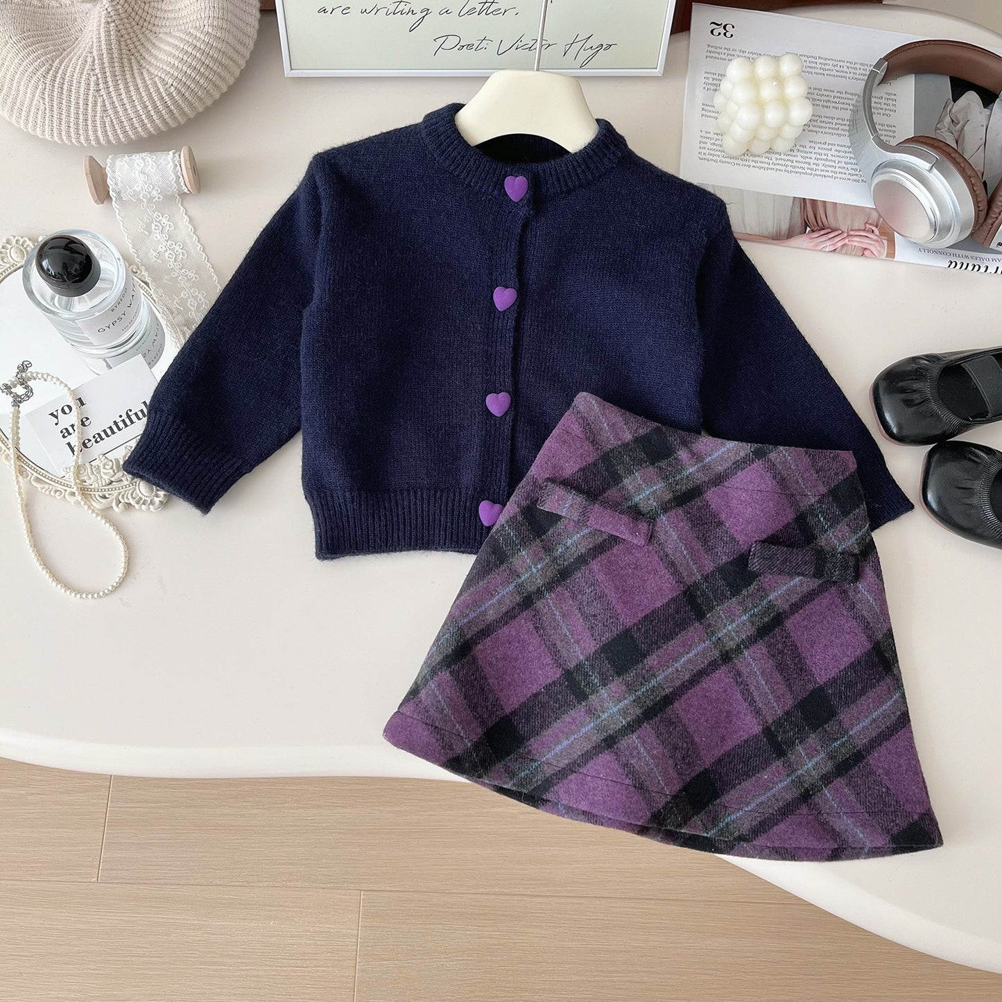 Conjunto Infantil de Corazones a Cuadros para Niñas
